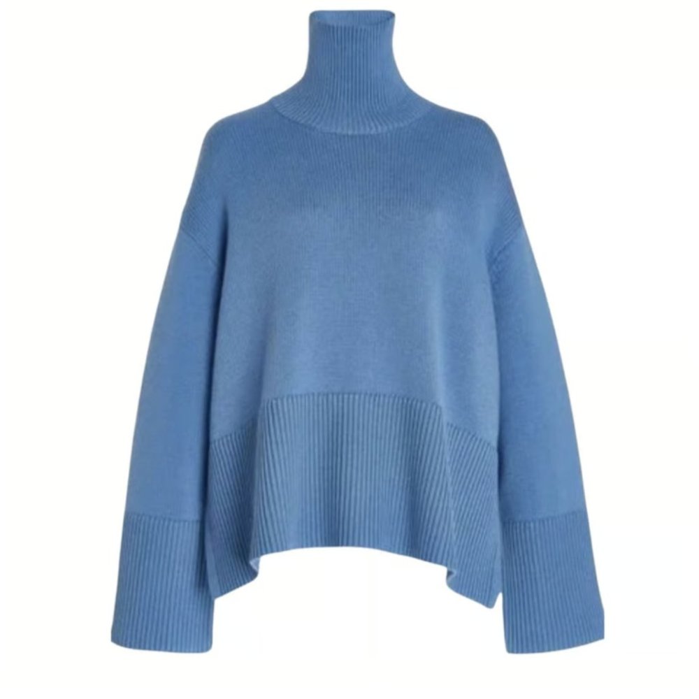 Toteme Oversized Wool-Cotton Turtleneck Sweater - Blue / M